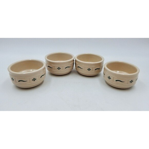 Longaberger Pottery Woven Ramekin Traditions Green Custard Cup USA Stackable S/4 - Picture 1 of 8